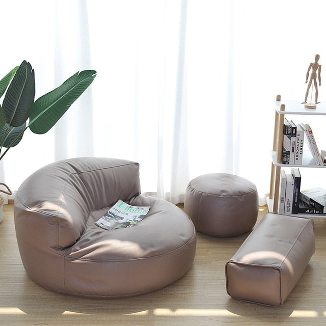 brown cotton lounge bean bag
